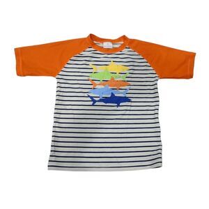 Hanna Andersson Swim Top Rash Guard Orange Sharks UV Spf Boys Size 160 14 16
